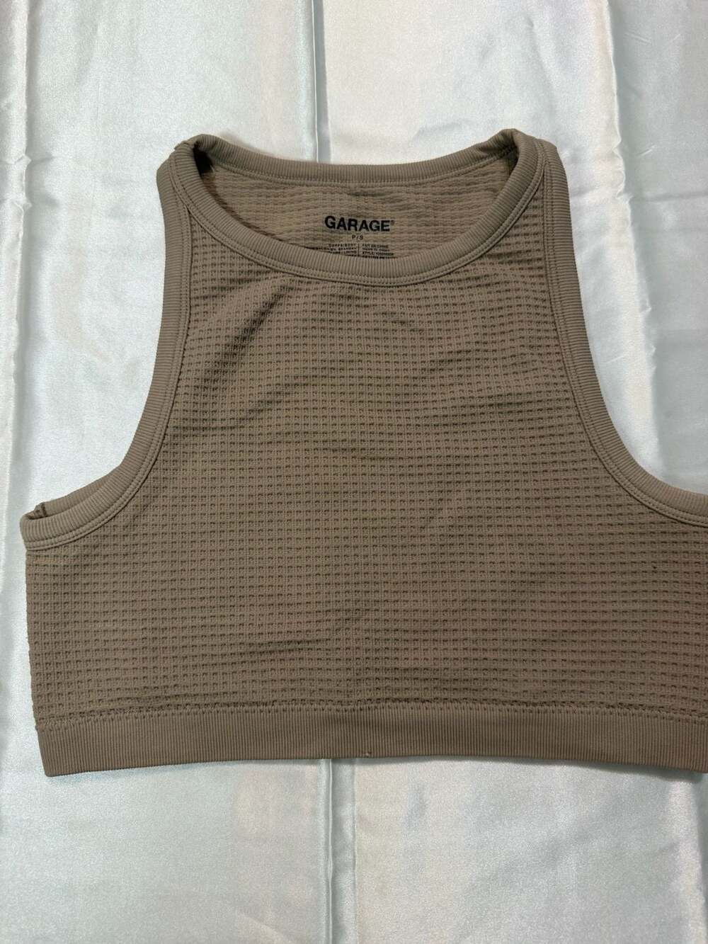 Garage Brown Waffle Knit High Neck Cropped Tank Top Size S